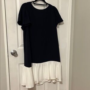 DKNY Navy and White Ruffle Hem Dress